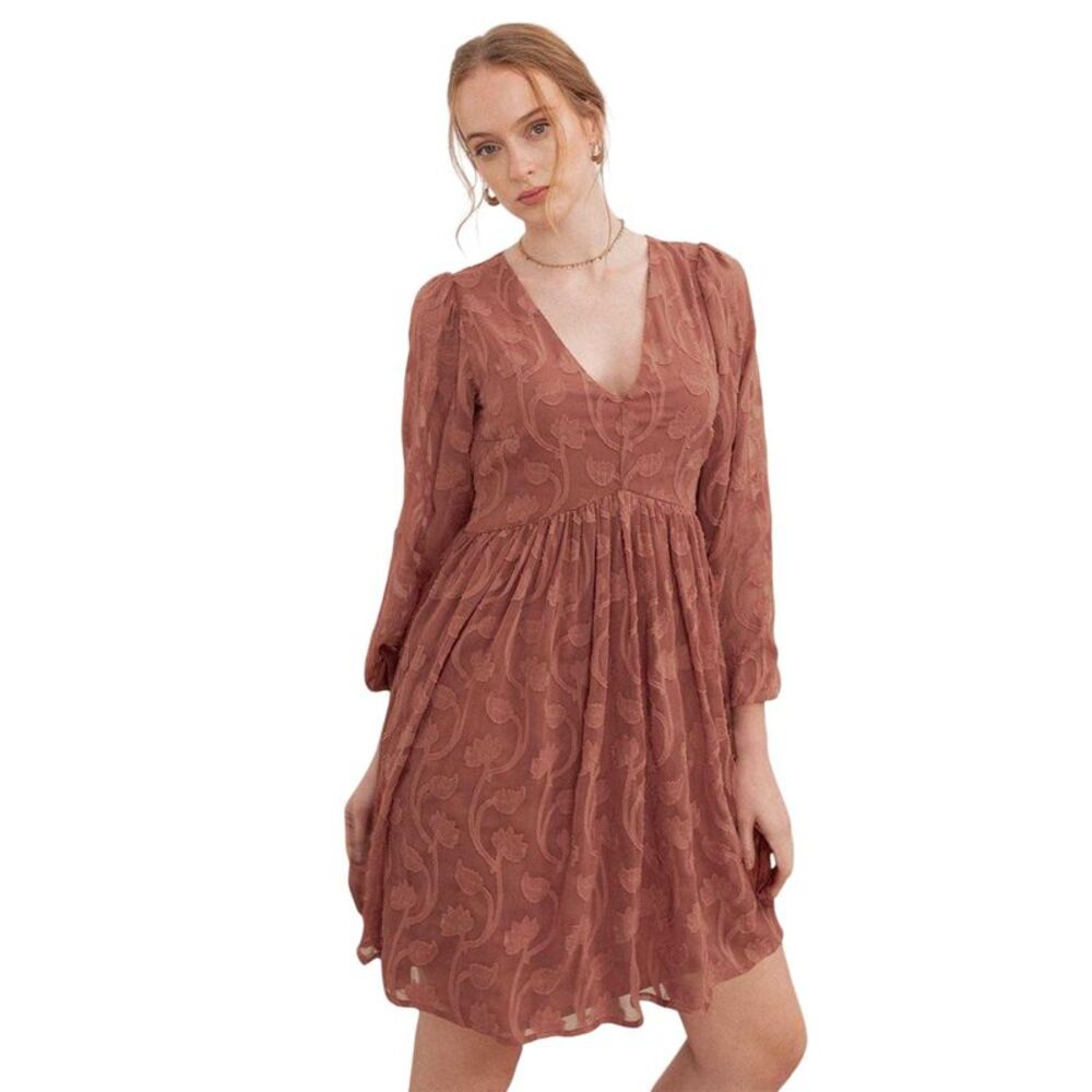 Lovedrobe Womens/Ladies Burnout Puff Sleeve Mini Dress / Terracotta
